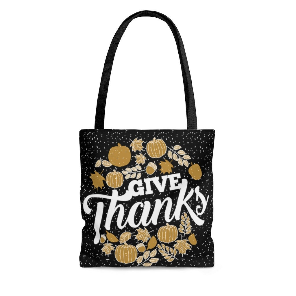 Fall Tote Bag Thanksgiving Tote Give Thanks Reusable Tote for Women Pumpkin Fall Purse Grocery Tote Bag