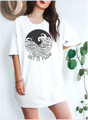 Ocean Wave Aesthetic Clothes Japanese Wave Aesthetic Shirt Go With The Flow Sunset Waves Tee Tumblr Shirt Women's Summer Trendy clothes