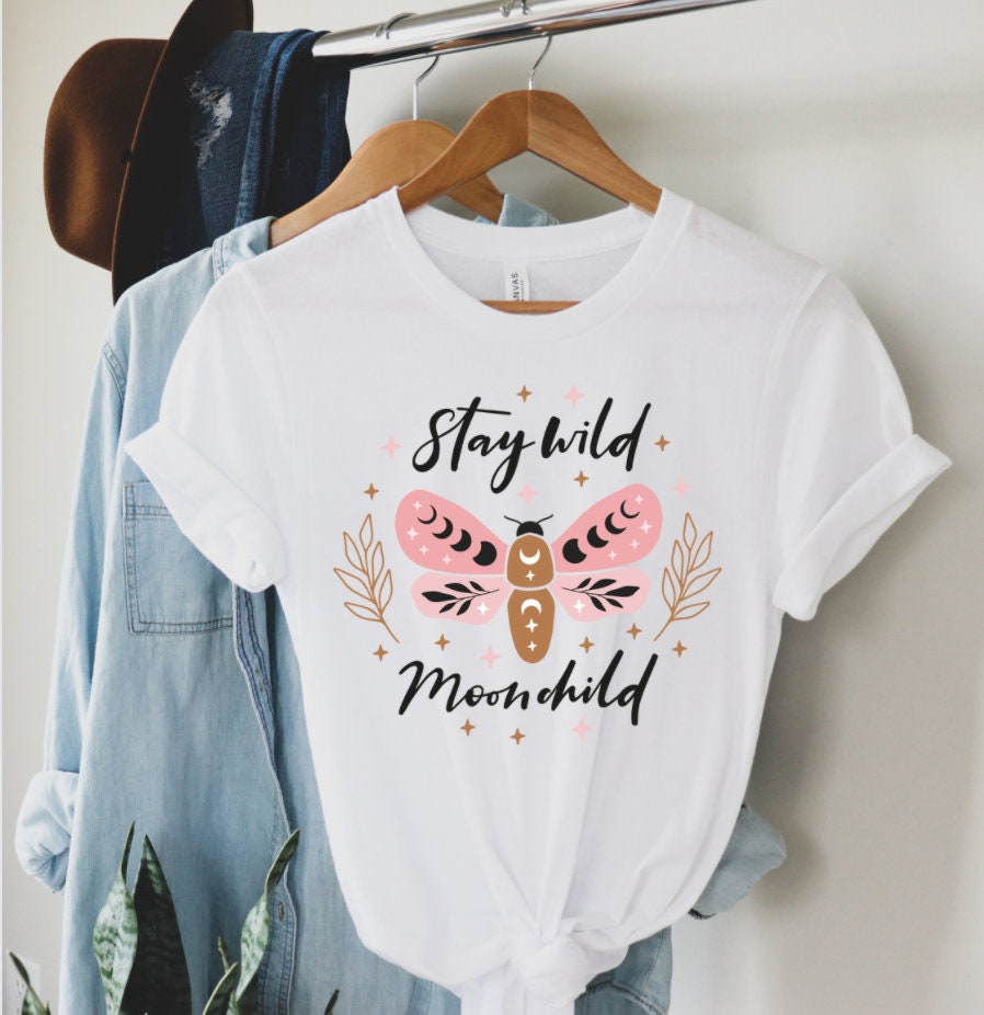 Stay Wild Moon Child, Butterfly Shirt, Aesthetic Sweatshirt, Trendy Clothes, Witchy Clothes, Botanical Shirt, Triple Moon, Mystical Shirt