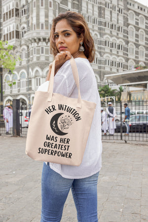 Her Intuition Was Her Greatest Superpower Mystical Tote Bag Witchy Gifts Celestial Moon Tote Spiritual Gifts Reusable Canvas Tote Bag